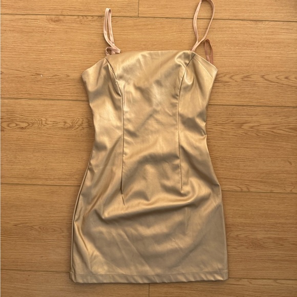 REVOLVE Superdown XS Golden Metallic Faux Leather Bodycon Mini Dress - Picture 1 of 5